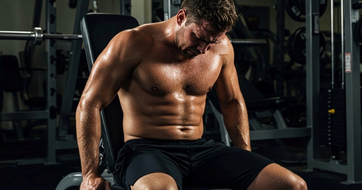 A frustrated man in the gym struggling with inner chest growing