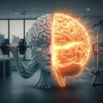 Illustration of a powerful, energized brain after exercise to increase productivity