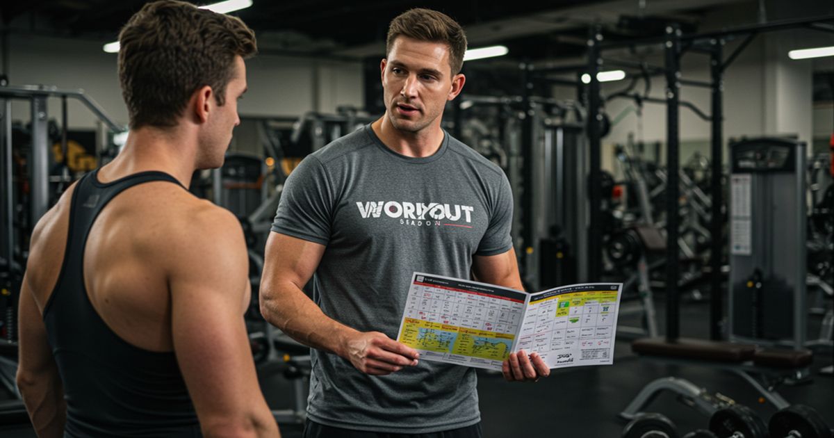 Gym trainer guiding a client showing how to choose the right gym with expert support, body fitness zone