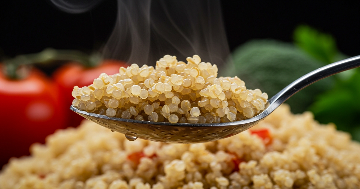 A bowl of cooked quinoa, one of the healthy carbs to eat for sustained energy and muscle repair
