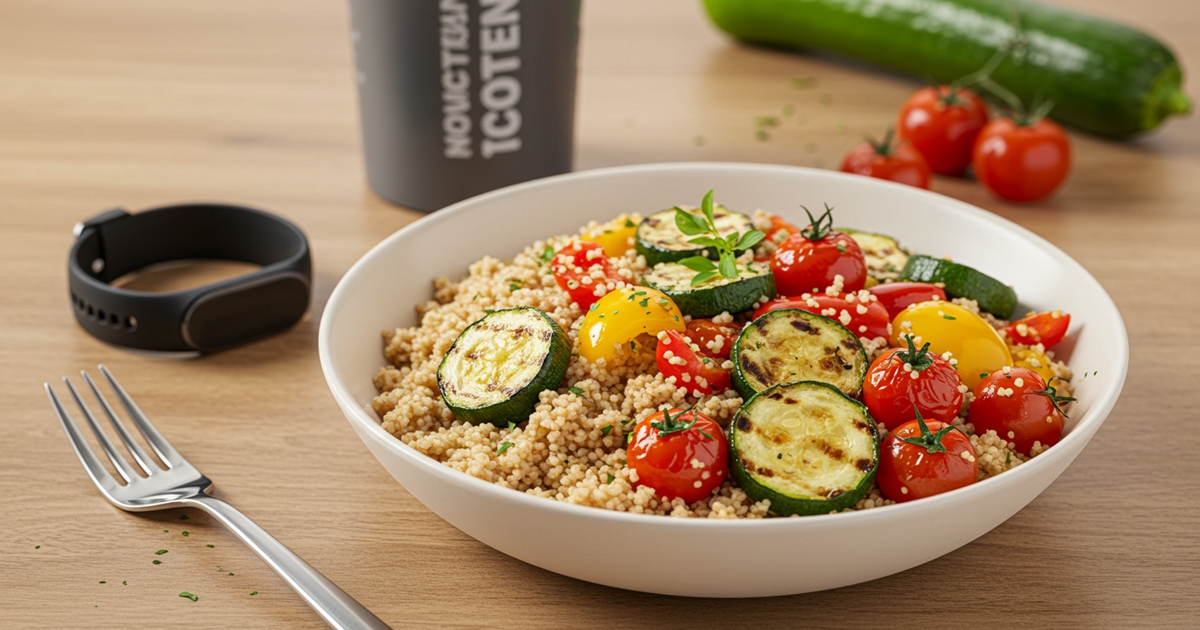 A bowl of fluffy cooked couscous served with herbs