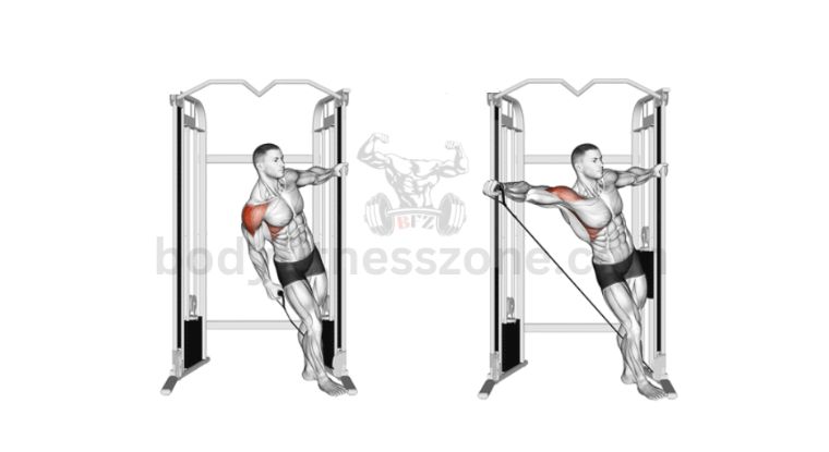 A man performing cable lateral raises during his shoulder workouts