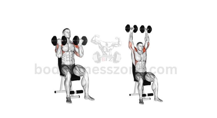 A man performing the Arnold press with dumbbells, rotating arms during the lift