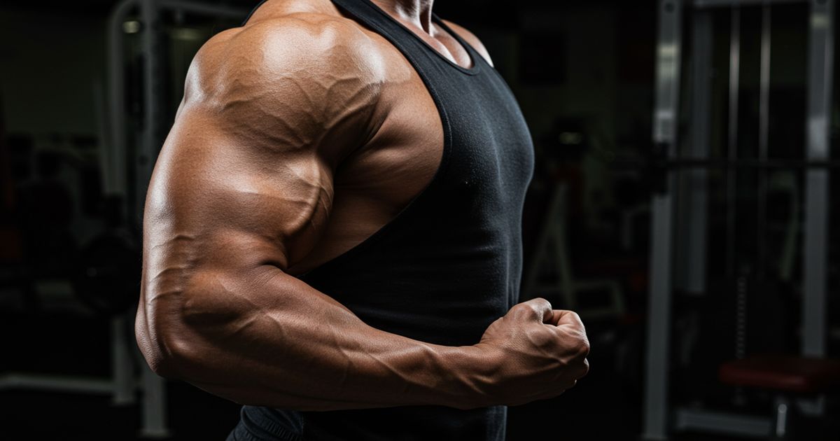 A muscular man with broad shoulder width posing after intense shoulder workouts