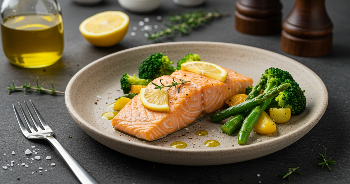 A plate of well-served fatty fish rich in heart healthy fats