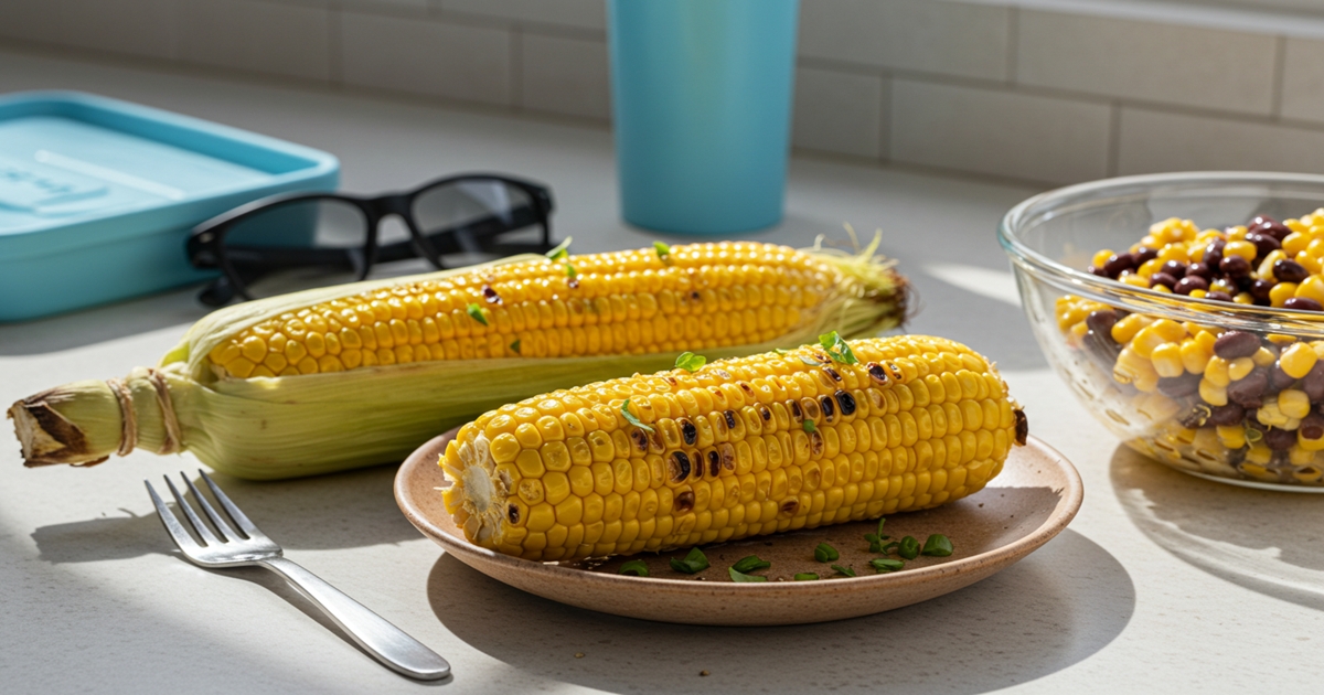 Bright yellow corn on the cob with fresh kernels