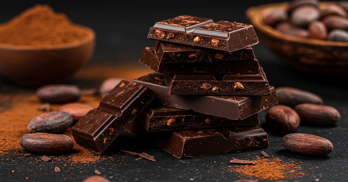 Pieces of dark chocolate rich in antioxidants a source of heart healthy fats