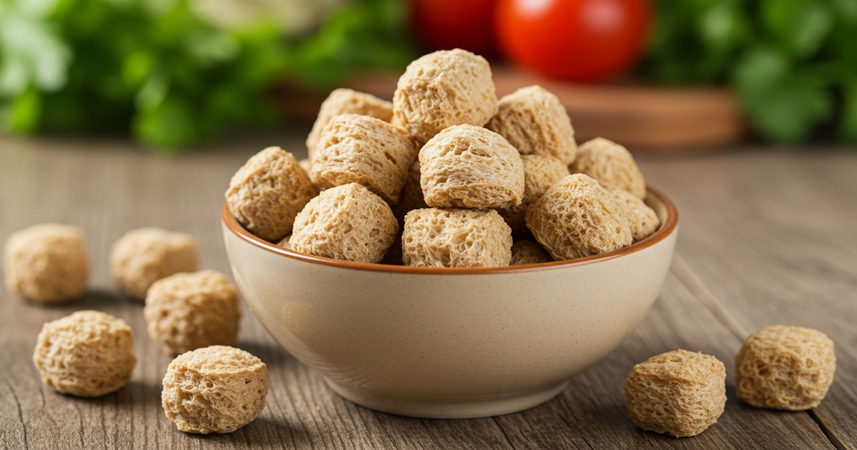 Raw dry soya chunks in a bowl