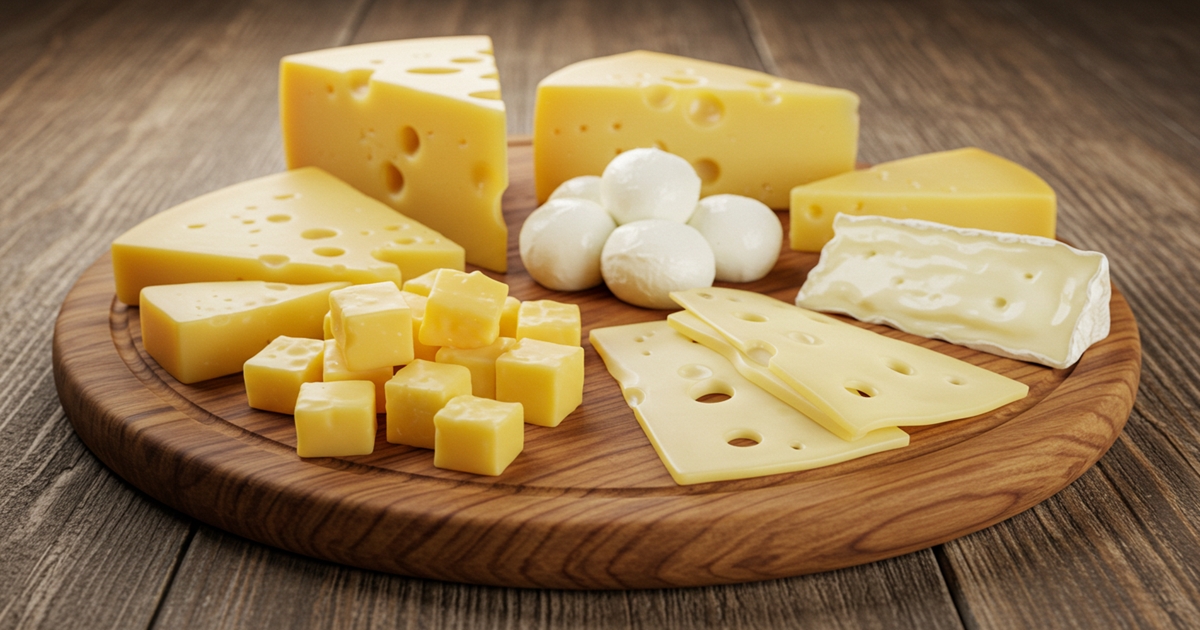 Slices of cheese rich in high quality protein