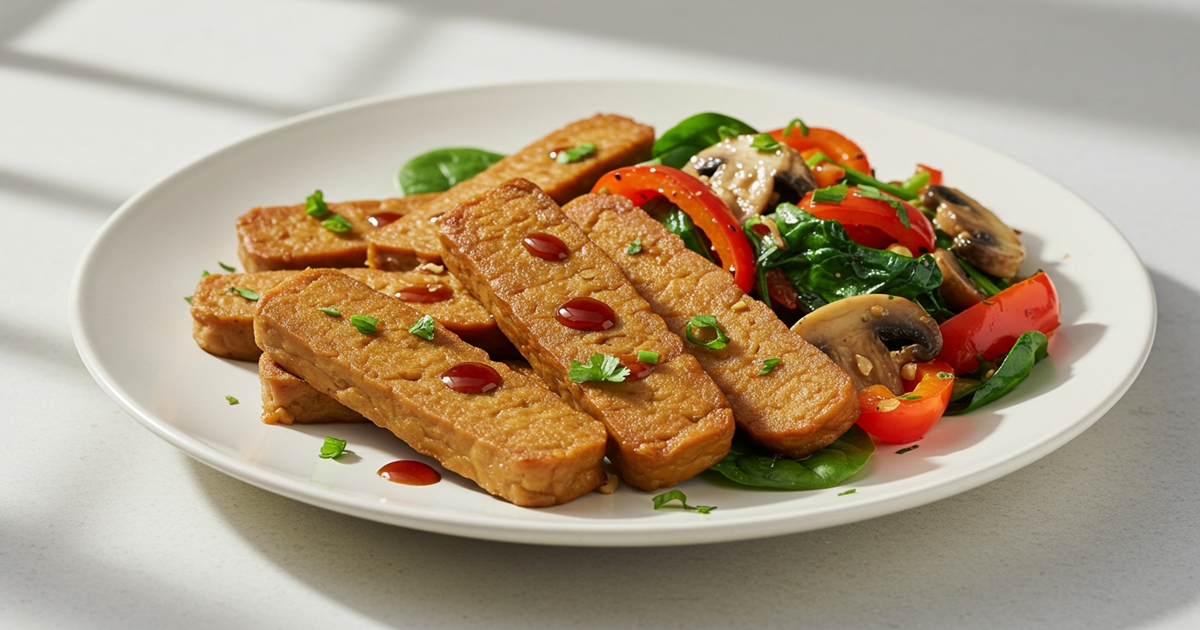 Slices of seitan arranged on a plate