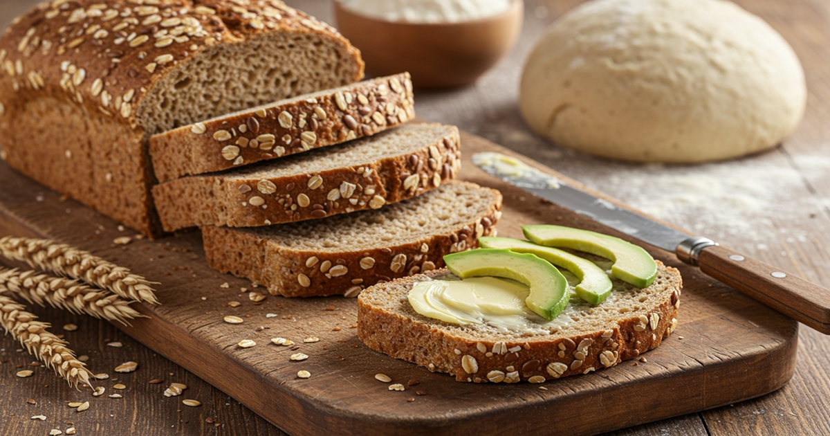 Slices of whole grain bread, one of the healthy carbs to eat for sustained energy and digestion