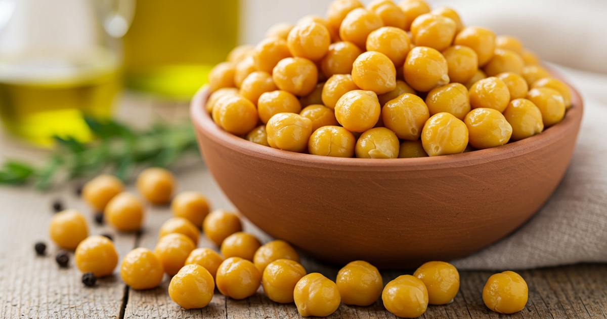 Soaked chickpeas ready for cooking in a bowl