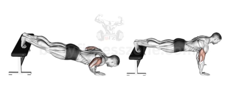 A man is showing upper chest exercises by doing decline push up