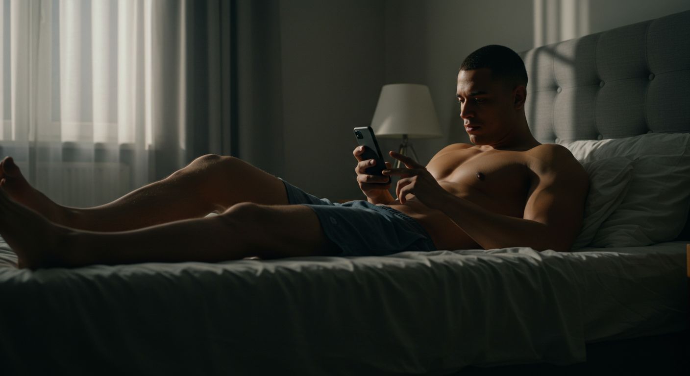 Man Scrolling Phone After Gym Workout
