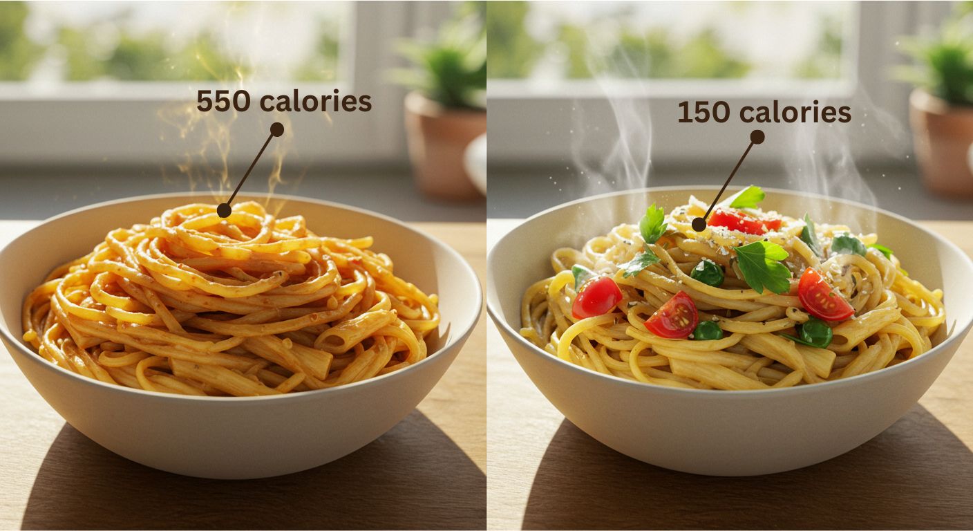 Same Noodles Dish with Different Calories – Healthy vs High-Calorie
