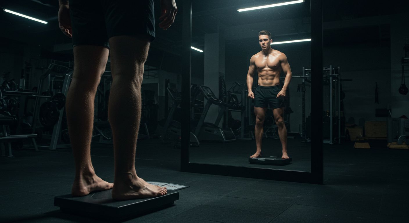 Why can’t I lose Weight – Man on Scale Seeing Dream Physique in Mirror